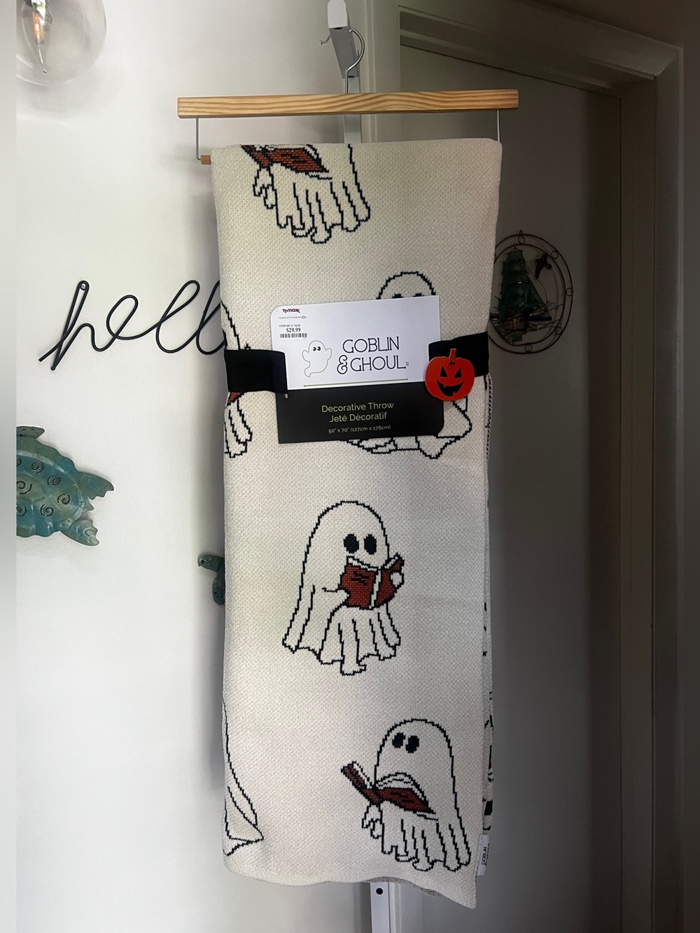 NEW Goblin & Ghoul Ghost Reading Book Throw Blanket 50”x70” Halloween VIRAL
